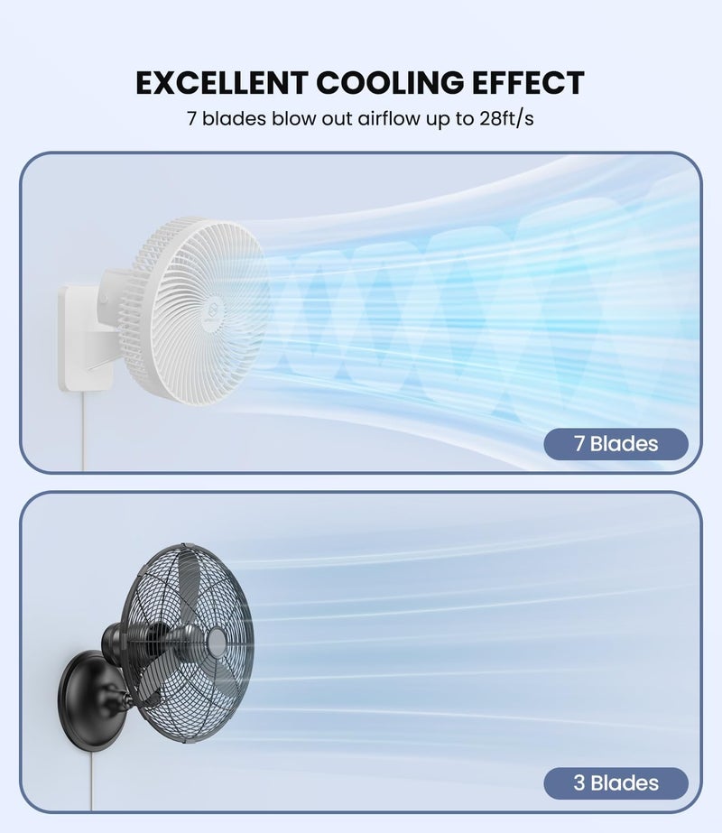 LEMOISTAR 10 Inch Wall Mounted Fan with Remote Control, 90° Oscillating, 4 Speeds, 4 Timer, Adjustable Tilt, 70 Inch Cord, Quiet, for Bedroom Garage RV Office Home Patio-White - Image 3